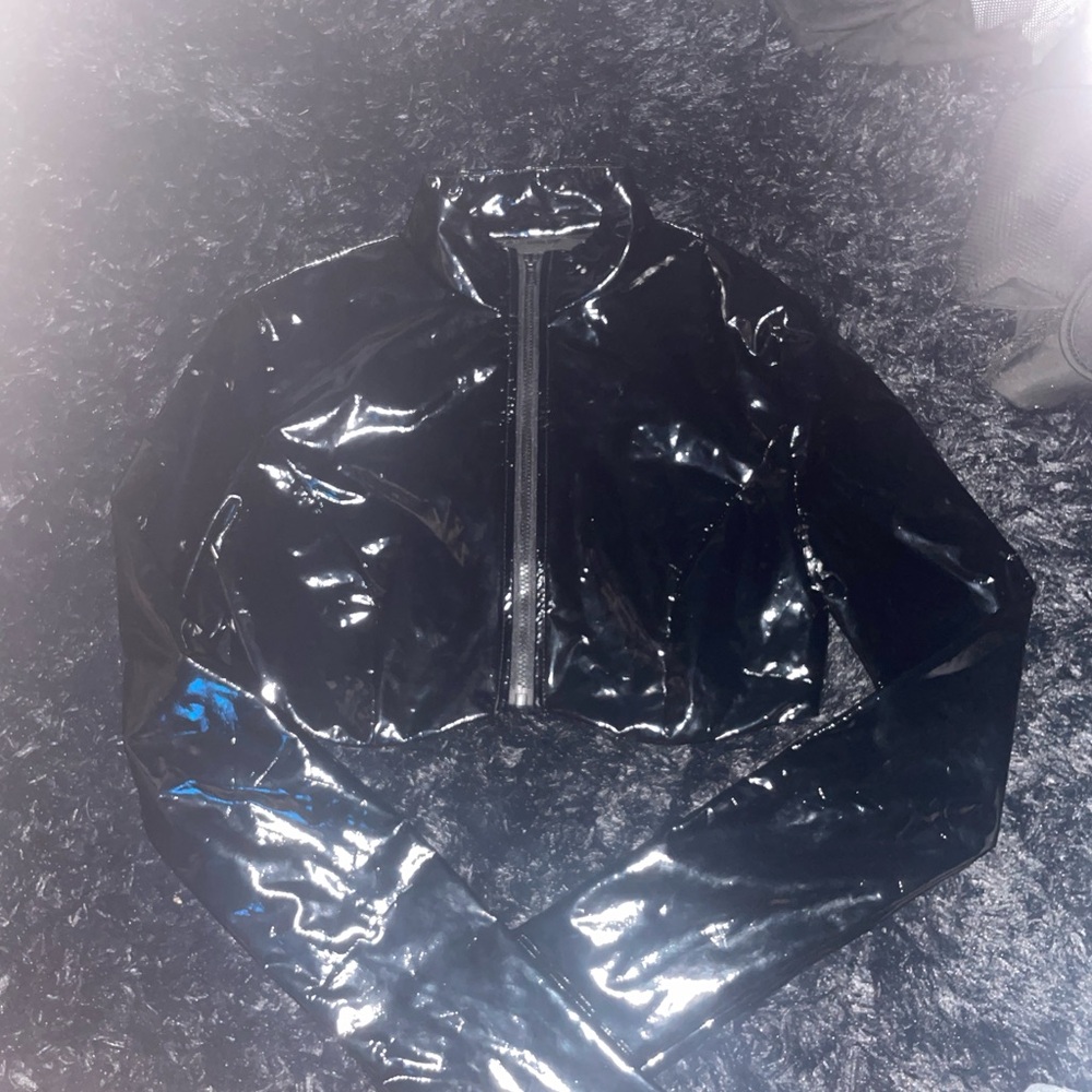 SHEIN Black Glossy Leather Jacket